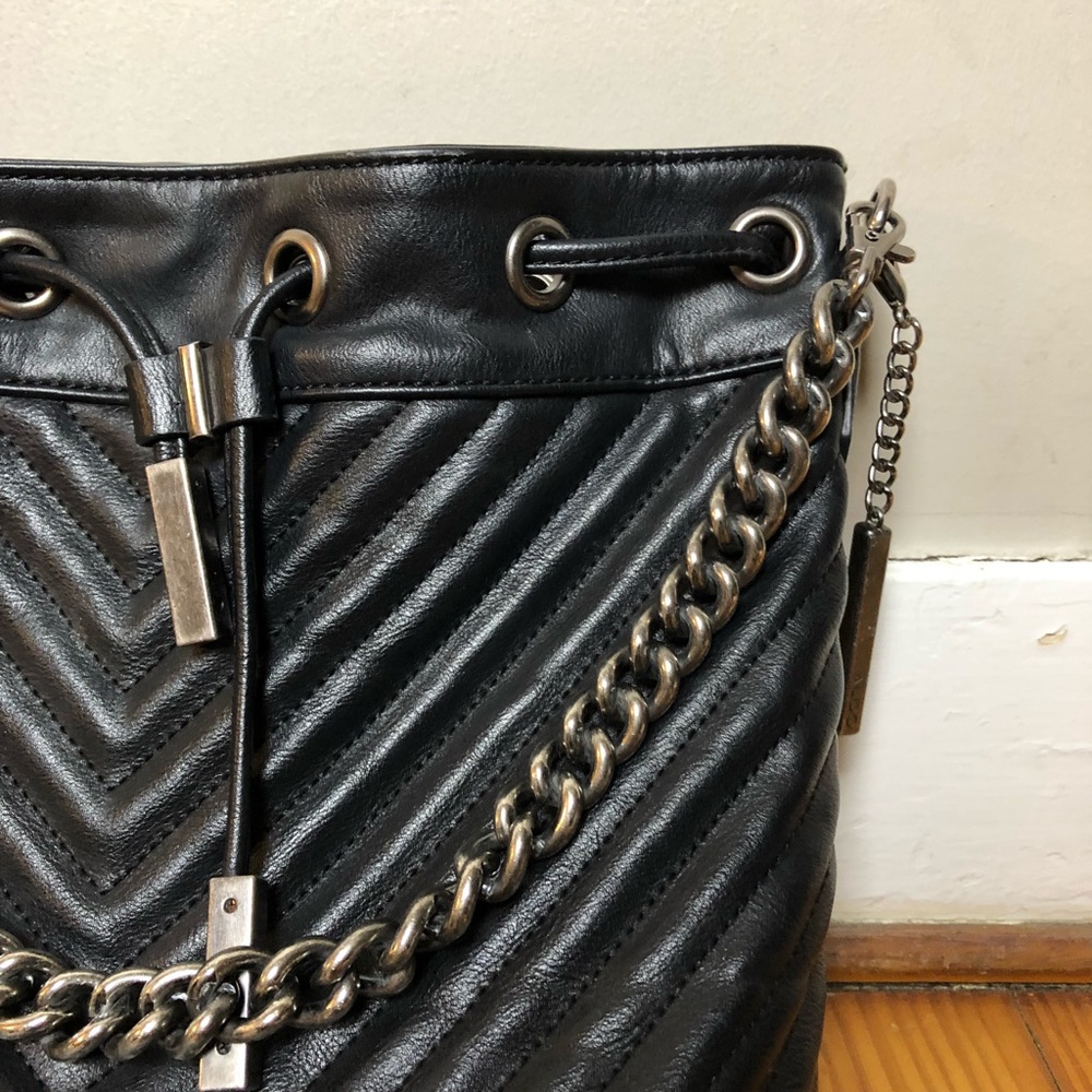 Black faux leather Bucket Bag